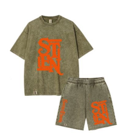 Acid Washed Shorts Set Men